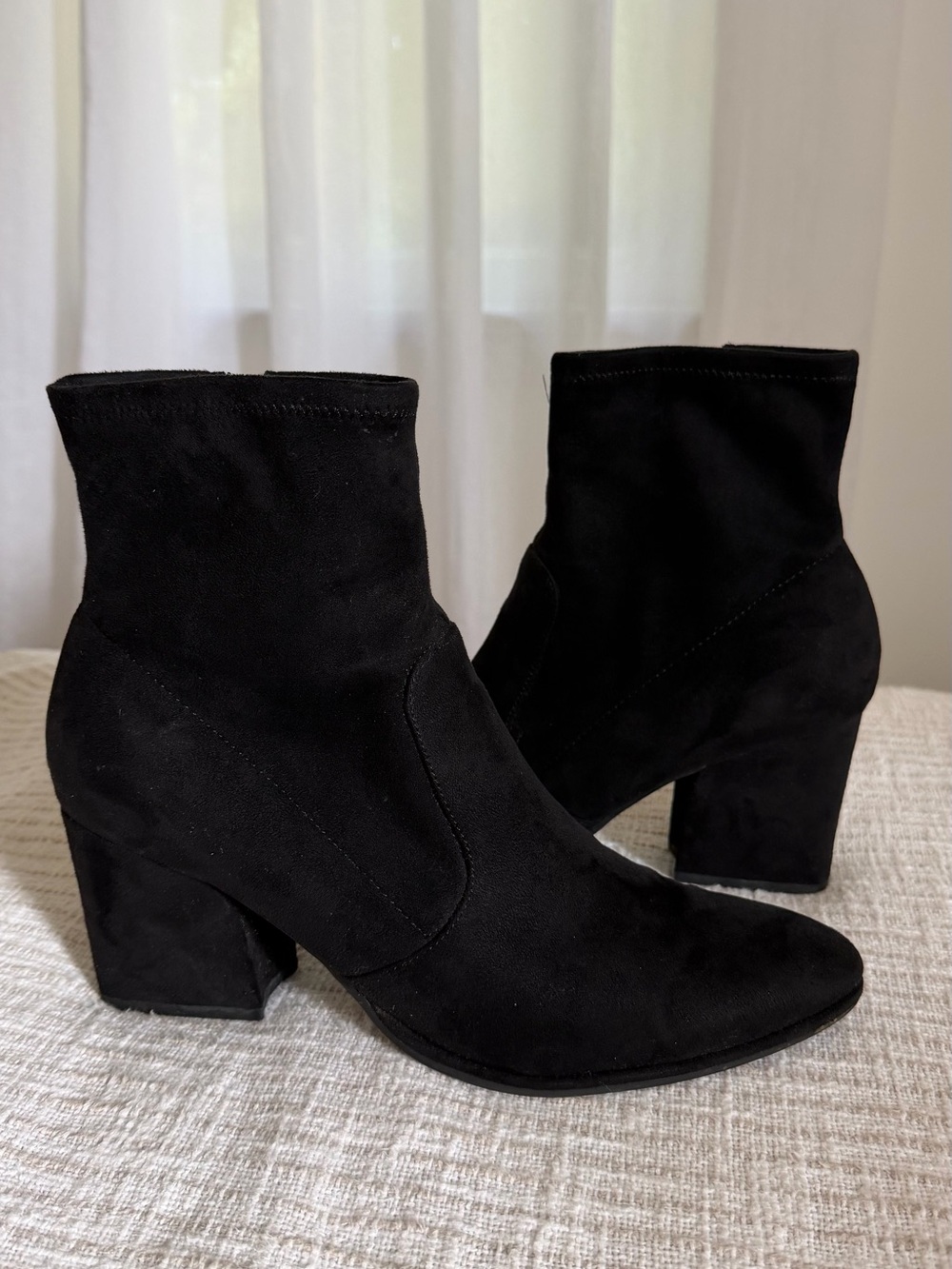 Black Suede Block Heel Ankle Boots